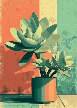 Succulent Plant in Striped Pot | Succulent Retro Colors | Urban Jungle Decor