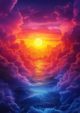 Colorful Sunset Over Water and Clouds