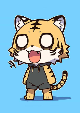 Cartoon Tiger Character in Hoodie