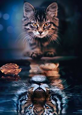Kitten and Tiger Reflection