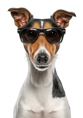 Cool Smooth Fox Terrier Dog with Sunglasses Portrait
