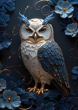 Owl Floral Kintsugi Art