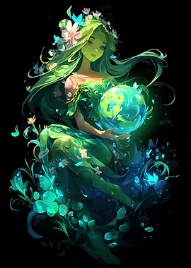 Green Earth Goddess Digital Art