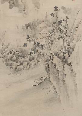 Ink Wash Painting of Mountain Landscape