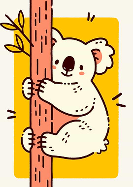 Cute Koala Climbing Tree Illustration