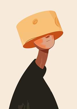 Cheese Head Man Funny Minimalist Illustration Art