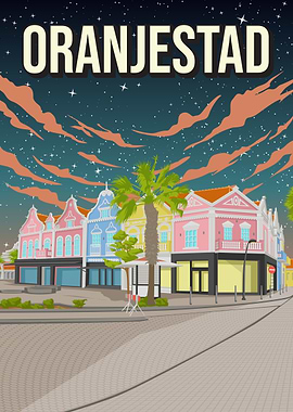 Oranjestad Pixel Art Travel Poster