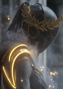 Stone Statue with Golden Accents