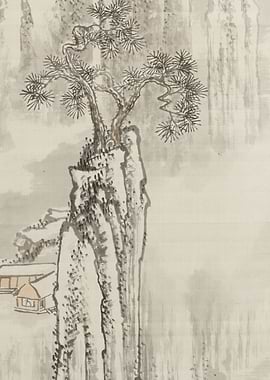 Ink Wash Painting: Mountain and Tree