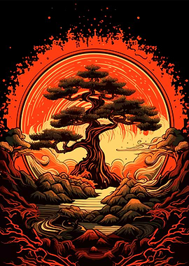 Bonsai Tree in Japanese Landscape