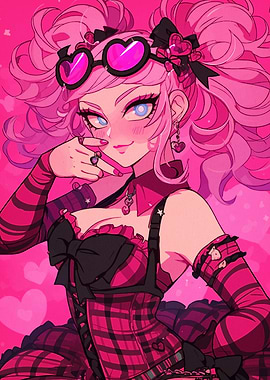Pink Anime Girl with Heart Accessories