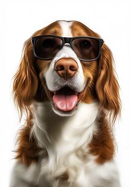 Cool Welsh Springer Spaniel Dog with Sunglasses Portrait