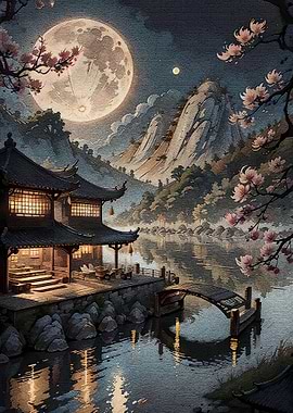 Japanese House Lake Moonlight