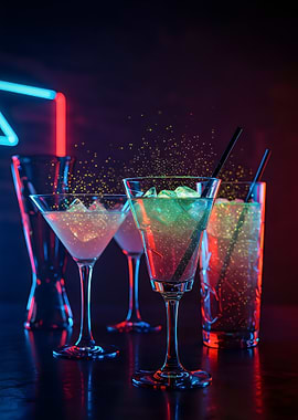 Neon Lit Cocktail Glasses