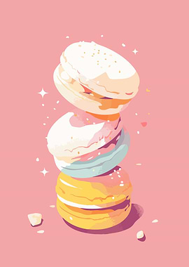 Colorful Macarons Pastel Minimalist Art Illustration