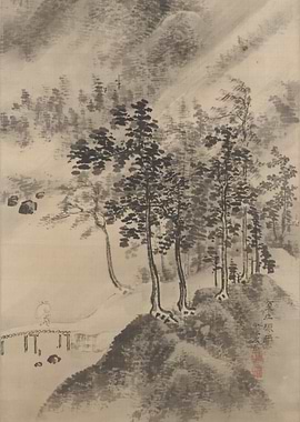 Ink Wash Landscape with Bridge