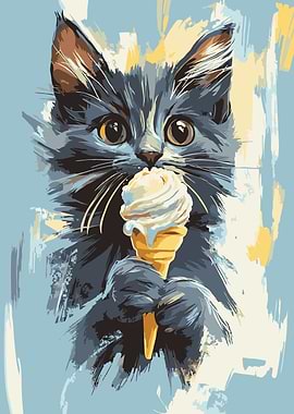 Cat with Ice Cream Cone Painting