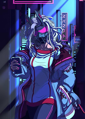 Cyberpunk Girl in Neon Cityscape