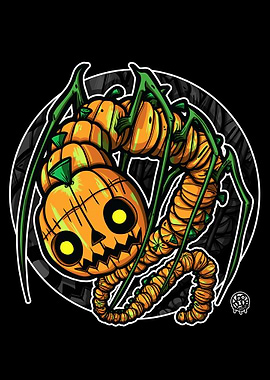 Pumpkin Spider Monster Illustration