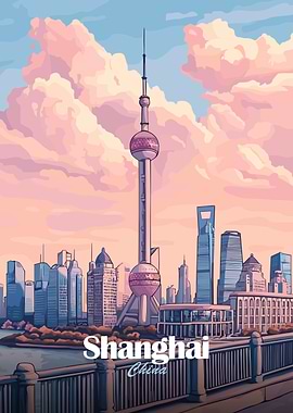 Shanghai Skyline Illustration