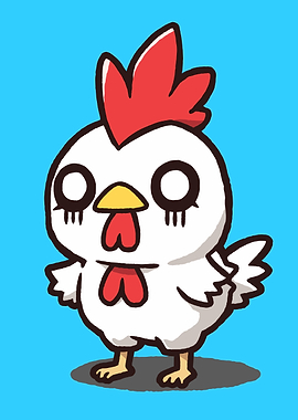 Cartoon Chicken Illustration on Blue Background