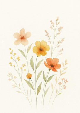 Watercolor Floral Arrangement on Cream Background