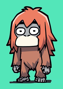 Cartoon Orangutan Character on Teal Background