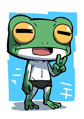 Cartoon Frog with Peace Sign