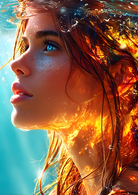 Underwater Beauty with Fiery Hair