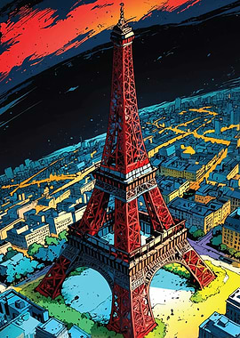 Eiffel Tower Comic Book Style