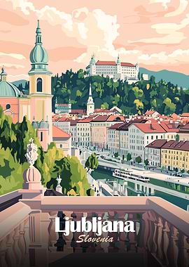 Ljubljana, Slovenia Cityscape Illustration