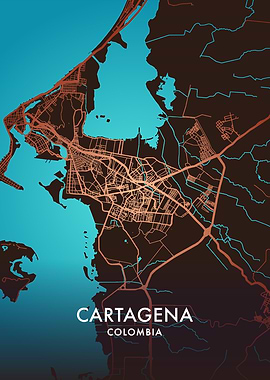 Cartagena, Colombia City Map Art