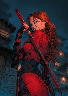 Bloody Redhead Ninja with Katana
