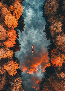 Canoe in Autumnal River