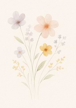 Watercolor Floral Bouquet on Cream Background
