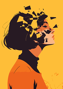 Shattered Mind Woman Portrait Minimalist Art Illustration