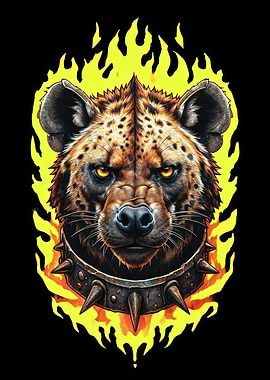 Hyena with spiked collar in flames