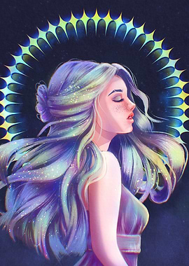 Aurora. Holographic fantasy girl portrait