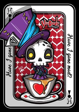Mad Hatter Skull Playing Card Art