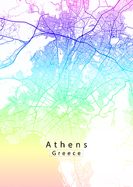 Athens, Greece Rainbow City Map