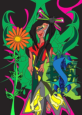 Abstract Geisha with Flower