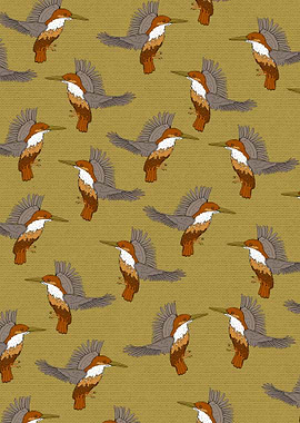 Kingfisher Bird Pattern on Gold Background
