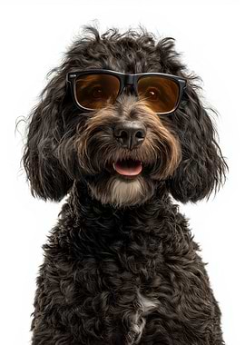 Cool Spanish Water Dog with Sunglasses Portrait