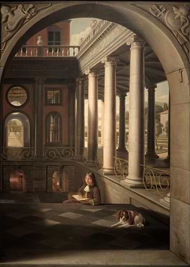 Classical Architecture with Reader and Dog