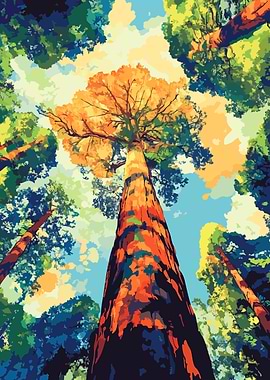 Looking Up at Forest Tree Minimalist Art Illustration