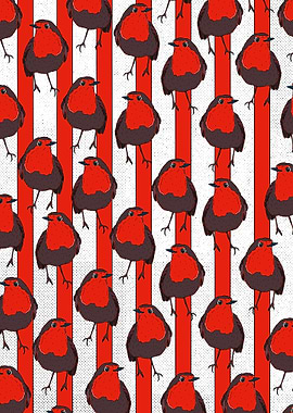 Robin Bird Red Stripe Pattern