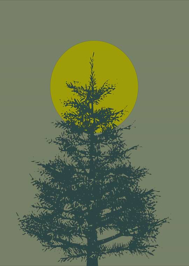 Pine Tree Silhouette with Yellow Circle