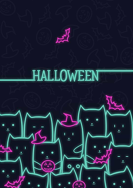Neon Halloween Cats