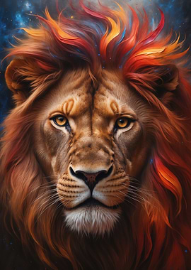 Majestic Lion Portrait with Fiery Mane