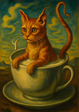 Cat in a Cup of Milk Painting